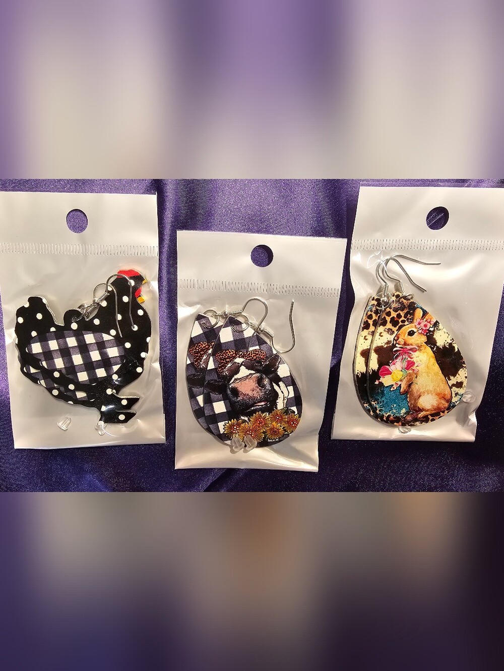 Farmhouse Faux Leather Earrings Bundle Chicken Cow Bunny Western Cute